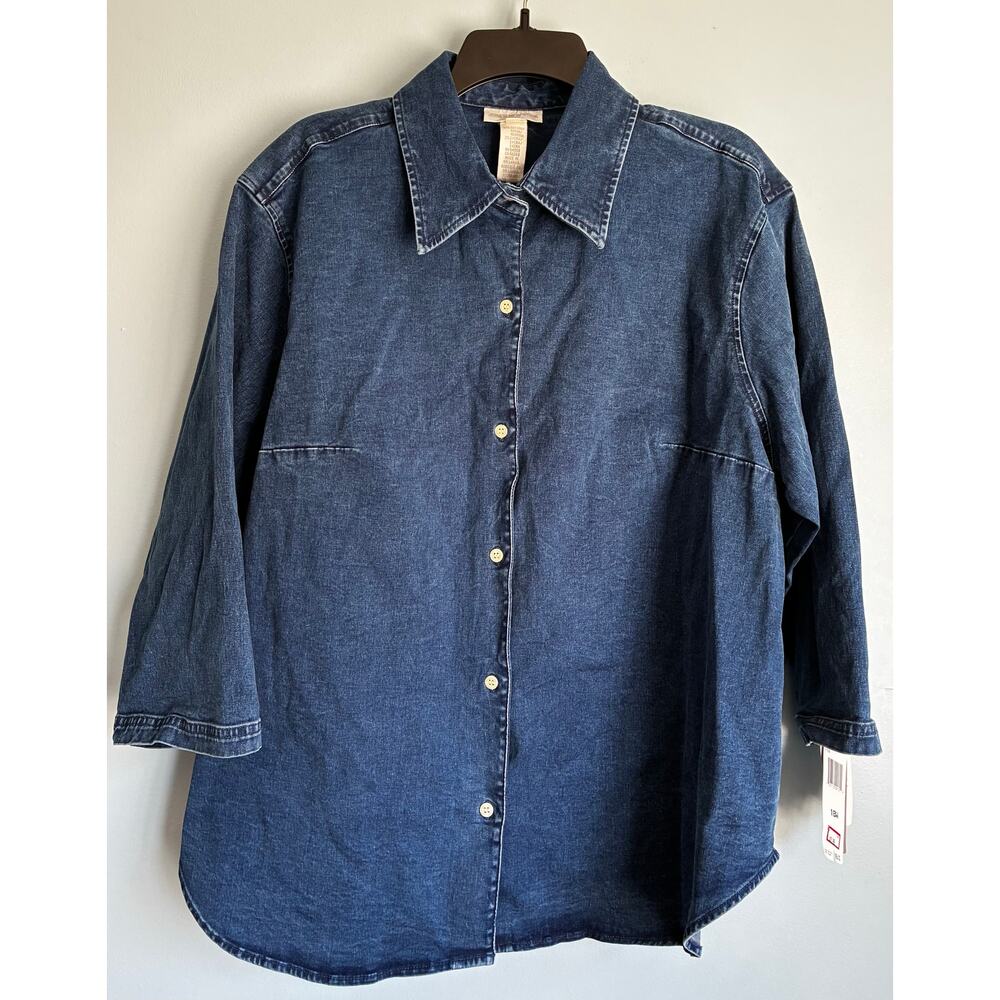 Jones New York Sport Stretch Denim Button Up Top Women's 18W